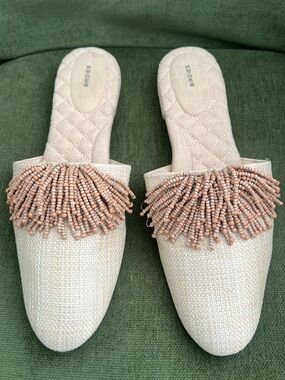 Birdies The Songbird Raffia Beige Fringe Tassels Sandals beaded Size 12